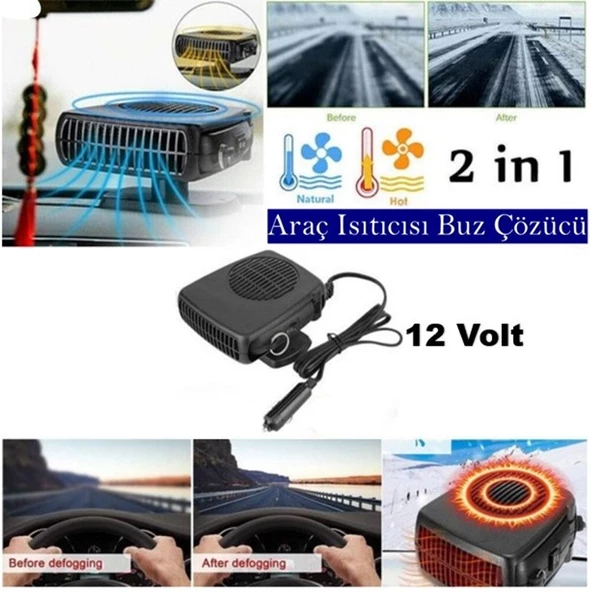 Oto Isıtıcı-soğutucu Cam Buğu Çözücü Fan 12 Volt Çakmaklık Girişli