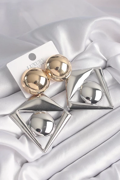 MuI MuI Pirinç Mix Renk Üçgen Model Vintage Kadın Küpe