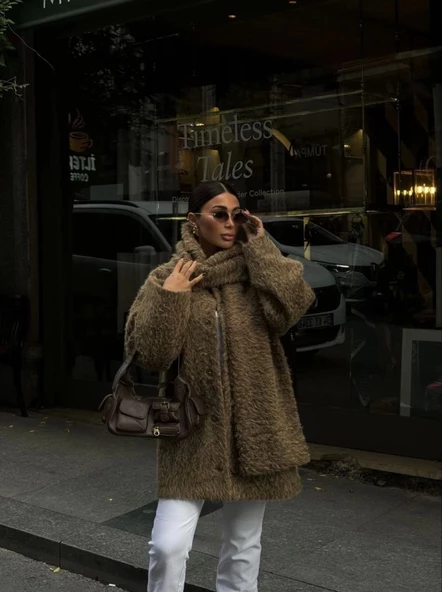 Yün Cıkartılabilen Atkılı ,Kaban İkili Takım- Kahve ürün görseli 1