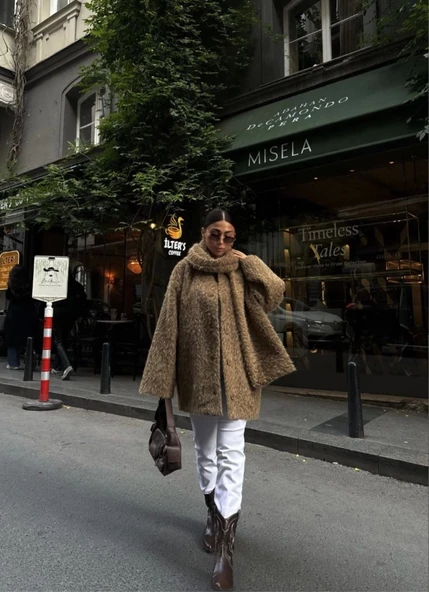 Yün Cıkartılabilen Atkılı ,Kaban İkili Takım- Kahve - Resim 4