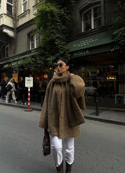 Yün Cıkartılabilen Atkılı ,Kaban İkili Takım- Kahve - Resim 2