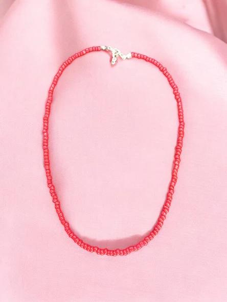 Kırmızı Kadın Bahar Renkleri Kum Boncuk Kolye - Resim 2