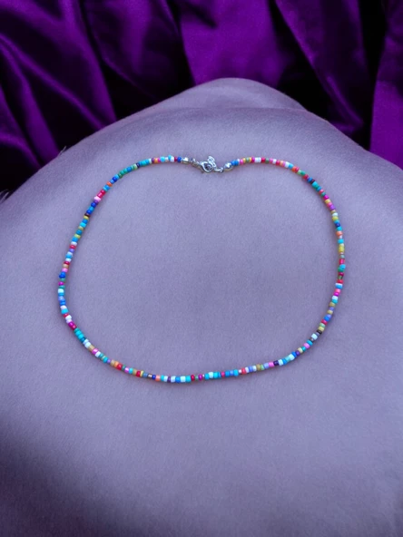 Renkli Kadın Bahar Renkleri Kum Boncuk Kolye - 2