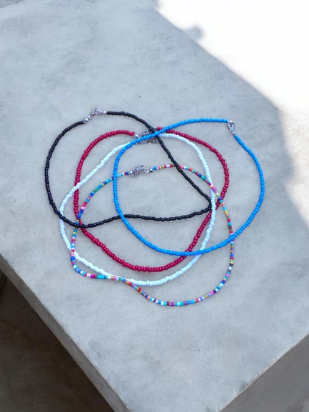 Renkli Kadın Bahar Renkleri Kum Boncuk Kolye - 3