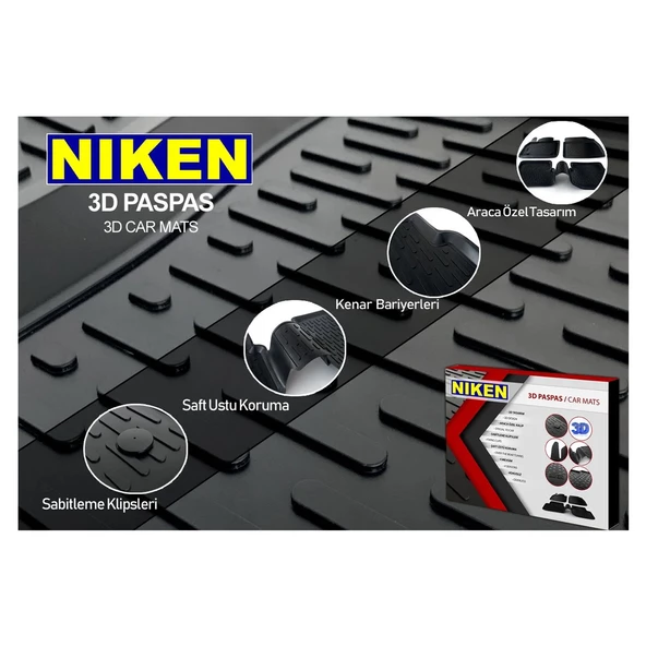 Mega Oto Market Niken 3D Kaliteli TPE Oto Paspas Siyah Renk Hyundai İ20 2009 ile uyumlu - 2