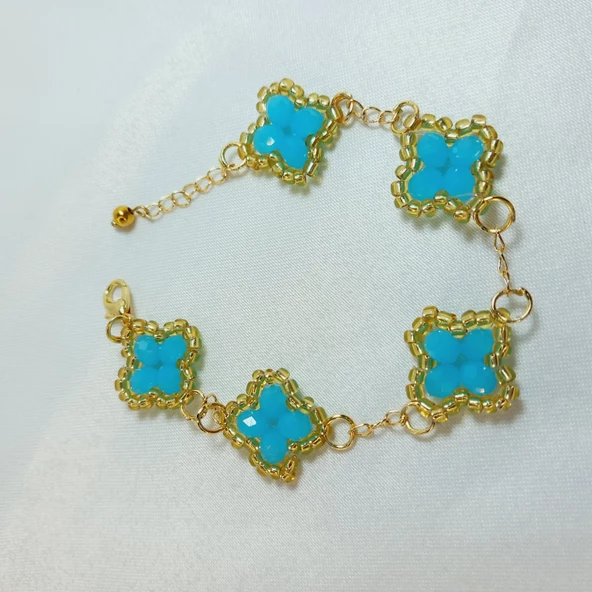 Mavi Çift Taraflı Yonca Bileklik