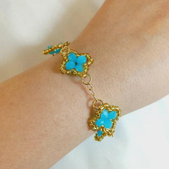 Mavi Çift Taraflı Yonca Bileklik - 3