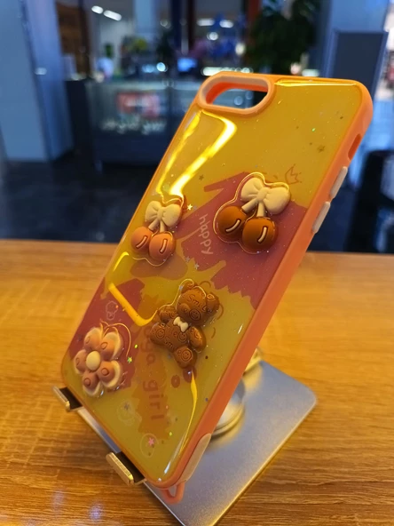 İPhone 7 Plus/8 Plus Uyumlu Kabartma Figürlü Darbe Korumalı Kapak Kiraz Kılıf