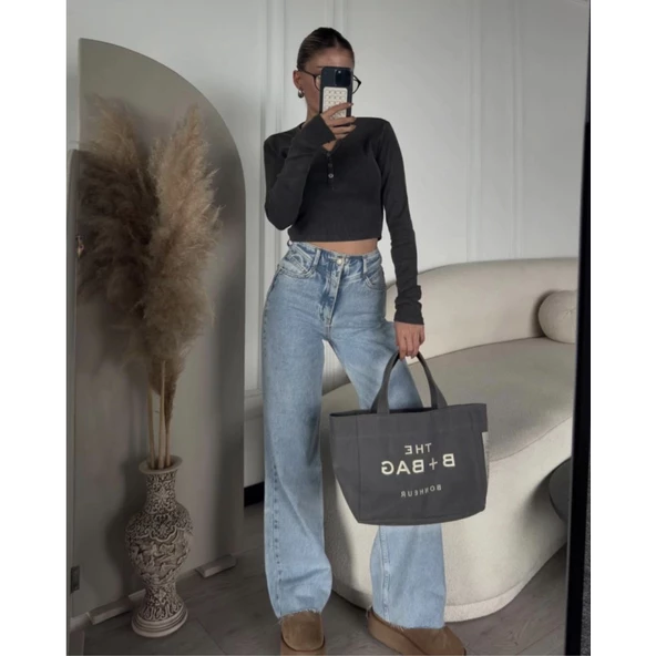 Straight Jeans Yıkamalı Lucky Life Kadın Crop Yüksek Bel - 2