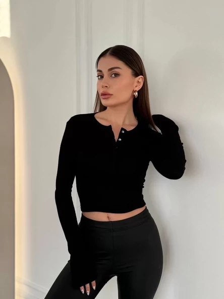 Uzun Kollu Crop - Siyah - 2