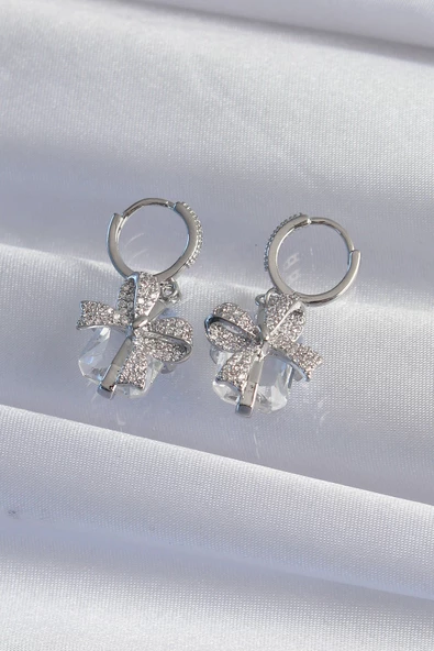 Pirinç Gümüş Renk İri Zirkon Taşlı Fiyonk Model Halka Küpe - TJ-BKP9312 - 2