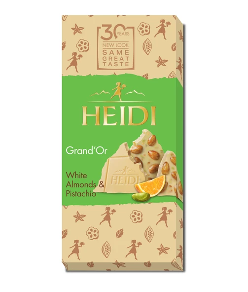 HEİDİ GRAND'OR BADEM,PORTAKAL VE ANTEP FISTIKLI BEYAZ ÇİKOLATA 100GR