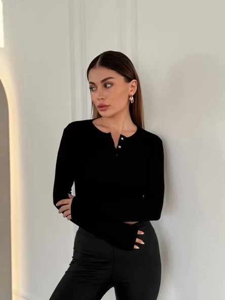 Uzun Kollu Crop - Siyah