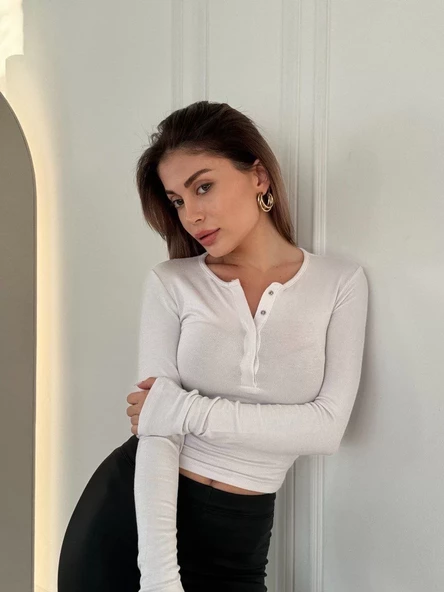 Uzun Kollu Crop - Beyaz