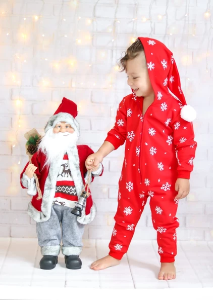 MODAVALS KIZ ÇOCUK & ERKEK ÇOCUK 3 İP ŞARDONLU GEYİK NAKIŞLI YILBAŞI TEMALI BEBEK TULUM-KIRMIZI - 3