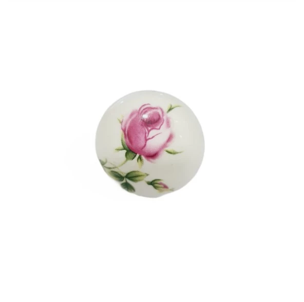 BEYAZ PORSELEN PEMBE GÜL DESENLİ KROM TABAN / 5 ADET