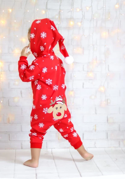 MODAVALS KIZ ÇOCUK & ERKEK ÇOCUK 3 İP ŞARDONLU GEYİK NAKIŞLI YILBAŞI TEMALI BEBEK TULUM-KIRMIZI - 9