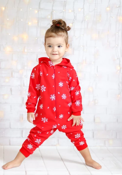 MODAVALS KIZ ÇOCUK & ERKEK ÇOCUK 3 İP ŞARDONLU GEYİK NAKIŞLI YILBAŞI TEMALI BEBEK TULUM-KIRMIZI - 7