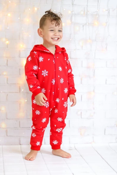 MODAVALS KIZ ÇOCUK & ERKEK ÇOCUK 3 İP ŞARDONLU GEYİK NAKIŞLI YILBAŞI TEMALI BEBEK TULUM-KIRMIZI - 4