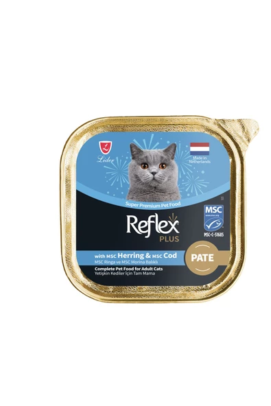 Reflex Plus Alu Tray 85 gr Ringa ve Morina Balıklı Kıyılmış Pate Yetişkin Kedi Yaş Mama 4 adet