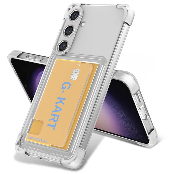 Samsung Galaxy S24 Plus Kılıf Airbag Tasarımlı Şeffaf Kartlıklı G-Kart Kapak