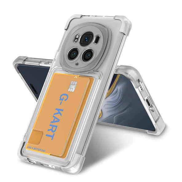 Honor Magic 6 Pro Kılıf Airbag Tasarımlı Şeffaf Kartlıklı G-Kart Kapak ürün görseli 1