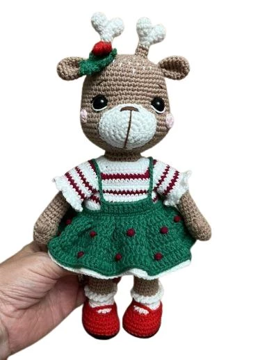 Sevimli Geyik Kız Amigurumi Organik Oyuncak - 1