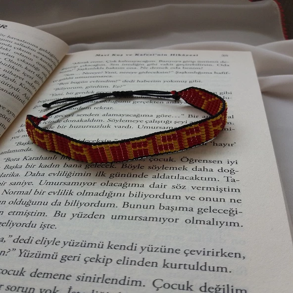 El Yapımı Kum Boncuk Sarı Kırmızı Bileklik - 5