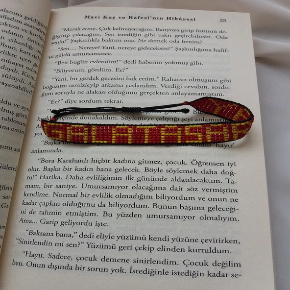 El Yapımı Kum Boncuk Sarı Kırmızı Bileklik - 4