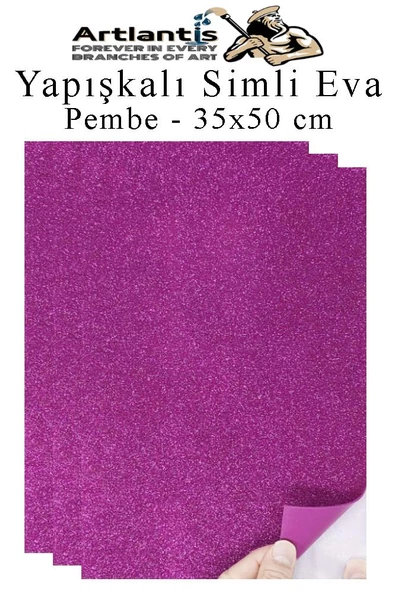 Pembe Yapışkanlı Simli Eva 35x50 cm 3 Adet Simli Yapışkanlı Eva Süngeri Okul Kreş Anasınıfı Elişi Etkinlikleri Hobi