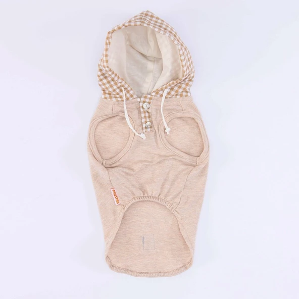 PawStar Bej Gingham Kapşonlu Polo T-Shirt - 4