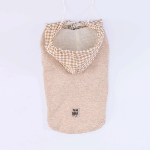 PawStar Bej Gingham Kapşonlu Polo T-Shirt - 3
