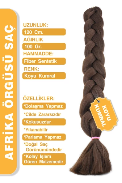 Afrika Zenci Örgüsü Rasta Ve Box Braid için Sentetik Saç - Koyu Kumral - Resim 2