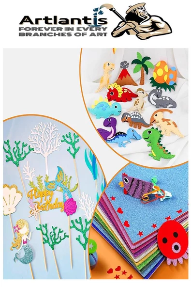 Yeşil Yapışkanlı Simli Eva 35x50 cm 3 Adet Simli Yapışkanlı Eva Süngeri Okul Kreş Anasınıfı Elişi Etkinlikleri Hobi - 4