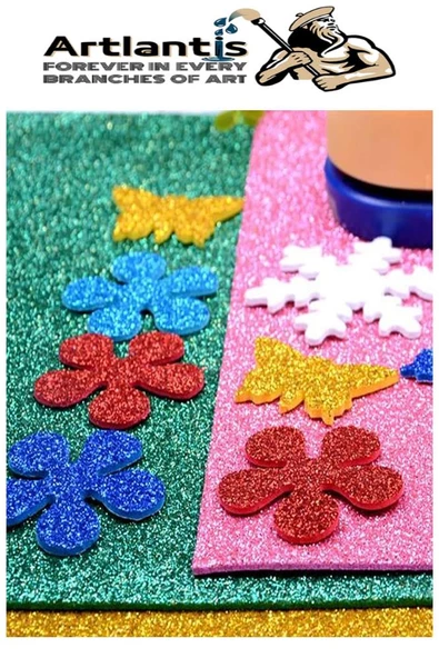 Yeşil Yapışkanlı Simli Eva 35x50 cm 3 Adet Simli Yapışkanlı Eva Süngeri Okul Kreş Anasınıfı Elişi Etkinlikleri Hobi - 3