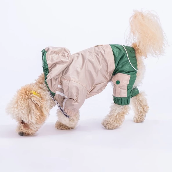 PawStar Bej Yeşil Bicolor Tulum Yağmurluk Küçük ve Orta Irk - 2