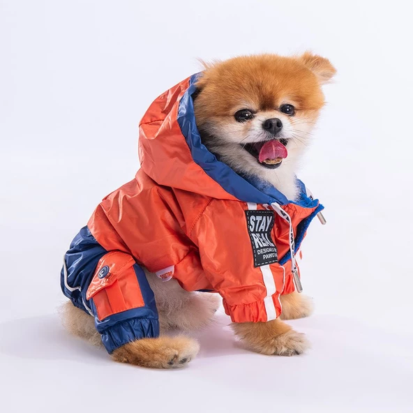 PawStar Turuncu Lacivert Bicolor Tulum Yağmurluk Küçük ve Orta Irk - 2