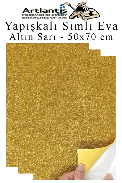 Altın Sarı Yapışkanlı Simli Eva 50x70 cm 3 Adet Simli Yapışkanlı Eva Süngeri Okul Kreş Anasınıfı Elişi Etkinlikleri Hobi