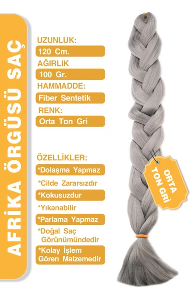 Afrika Zenci Örgüsü Rasta Ve Box Braid için Sentetik Saç - Orta Ton Gri - Resim 6