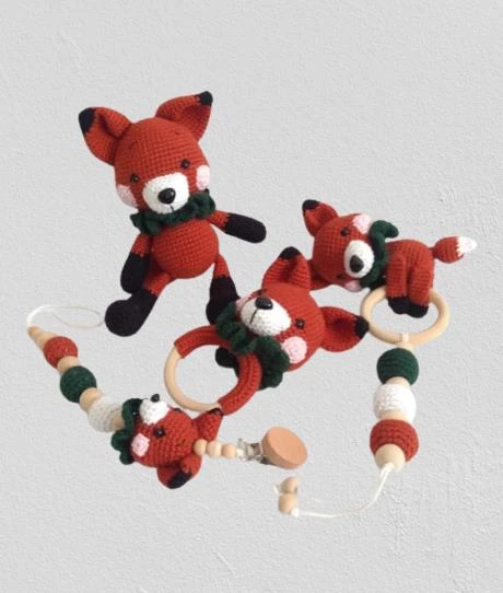 Tilki Modeli Yeni Doğan Seti Amigurumi Organik Oyuncak - 1
