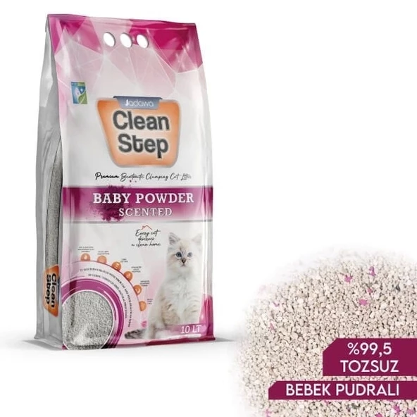Clean Step Aktif Karbonlu Bebek Pudralı İnce Taneli Topaklanan Bentonit Kedi Kumu 10 Lt - 2