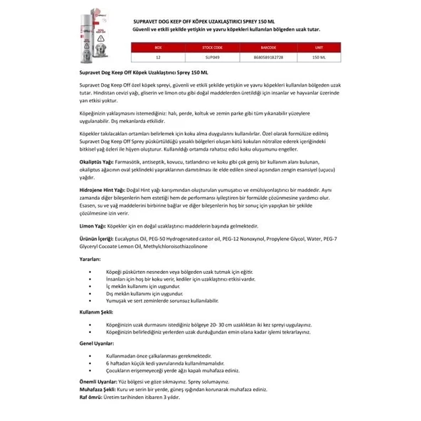 Supravet Keep Off Köpek Uzaklaştırıcı Sprey 150 Ml - 2