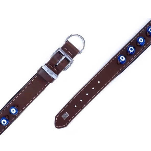 Doggie Comfort Deri Nazar Boncuklu Köpek Boyun Tasması Large Kahverengi 4x57-65 Cm - 3