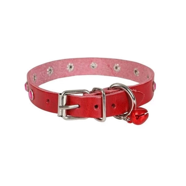 Cattie Gerçek Deriden Taşlı Kedi Boyun Tasması Large Kırmızı 1.2x23-28 Cm - 3