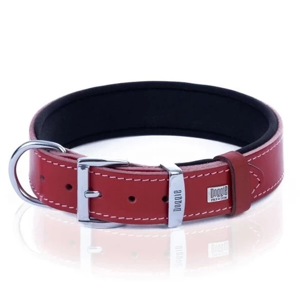Doggie Konfor Deri Köpek Boyun Tasması Medium Kırmızı 4x52 60 Cm - 3