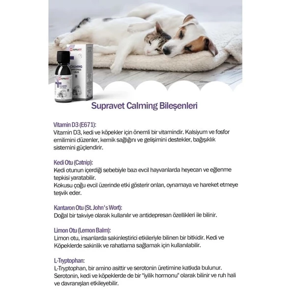 Supravet Calming Anti Stress Kedi ve Köpekler için Sıvı Sakinleştirici Damla 100 Ml - 3