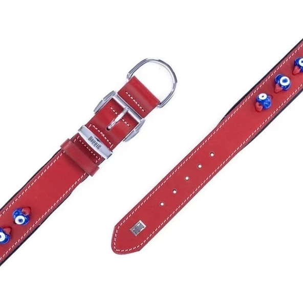 Doggie Comfort Deri Nazar Boncuklu Köpek Boyun Tasması Large Kırmızı 3.5x52-60 Cm - 4