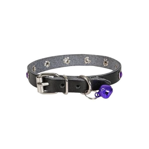 Cattie Gerçek Deriden Taşlı Kedi Boyun Tasması Medium Siyah 1x20-23 Cm - 3