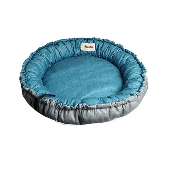 Petzz Sunflower Çift Taraflı Peluş Kedi ve Köpek Yatağı Gri/Mavi 85 Cm - 4