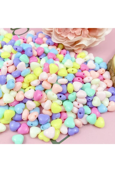 100 gr (500 adet) Şeker Rengi Akrilik Kalp Boncuklar Renkli Karışık Plastik Pastel Boncuklar Ara Boncuk Kalp Şekilli Kolye Bilezik için - 6
